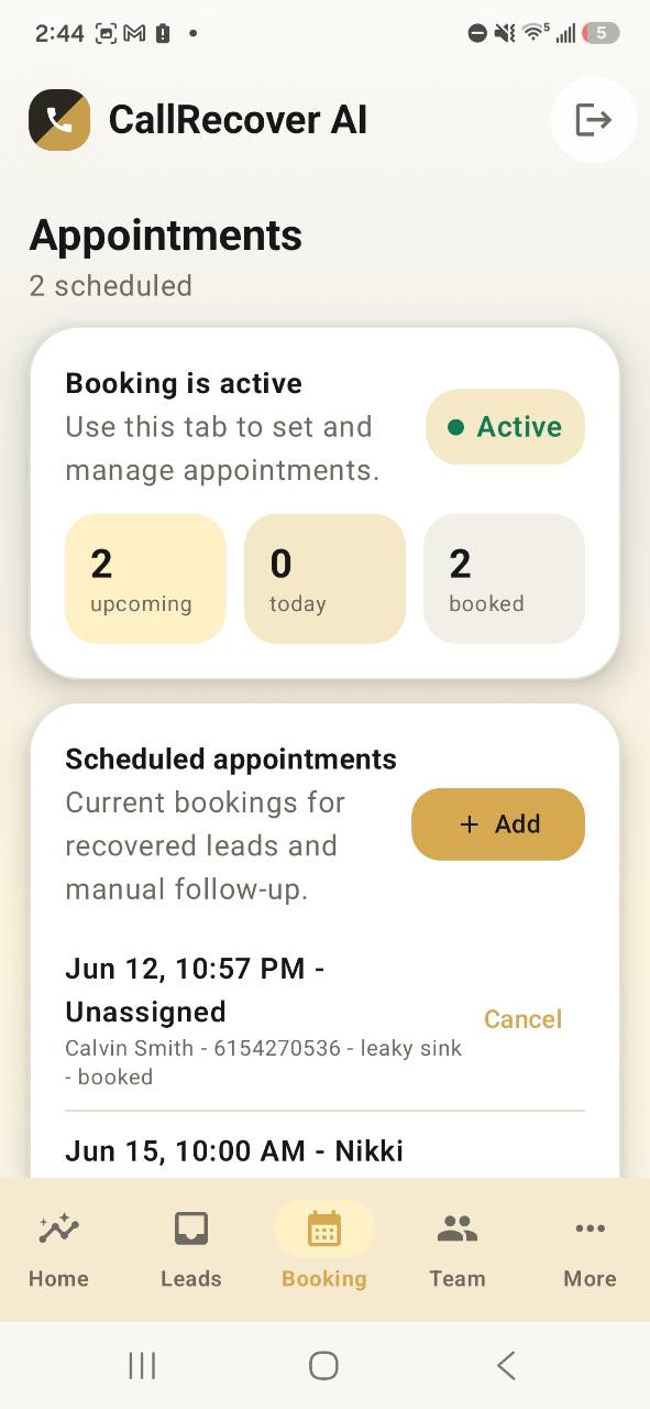 CallRecover booking preview