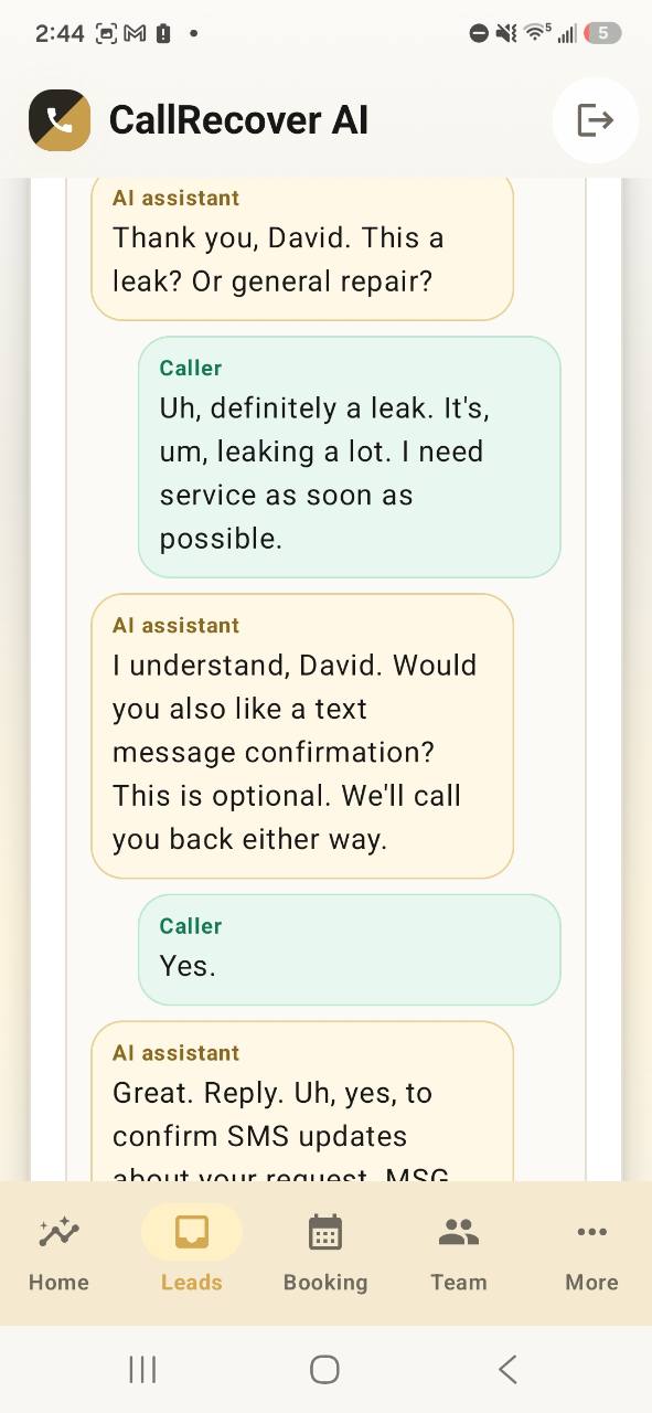 CallRecover transcript review preview